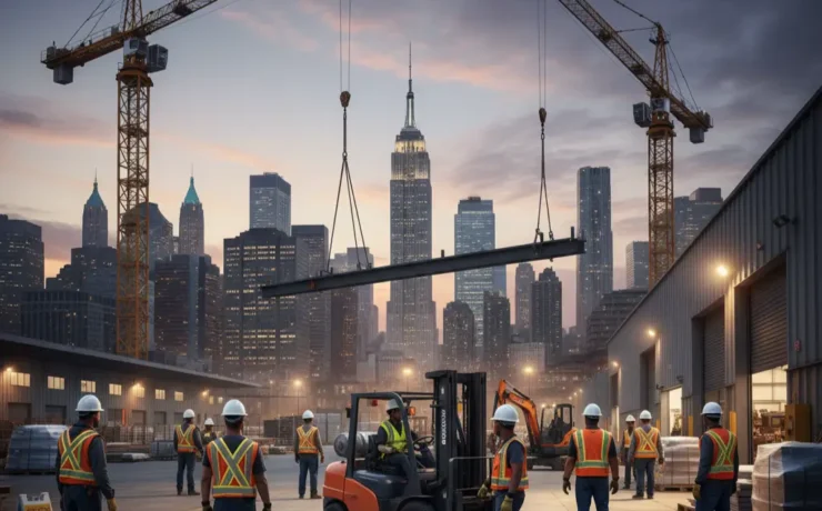 NYC workers following safety protocols in construction and warehouse environments