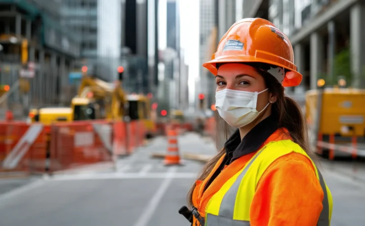 A physical OSHA card placed on a map of New York City, with construction sites in the background.