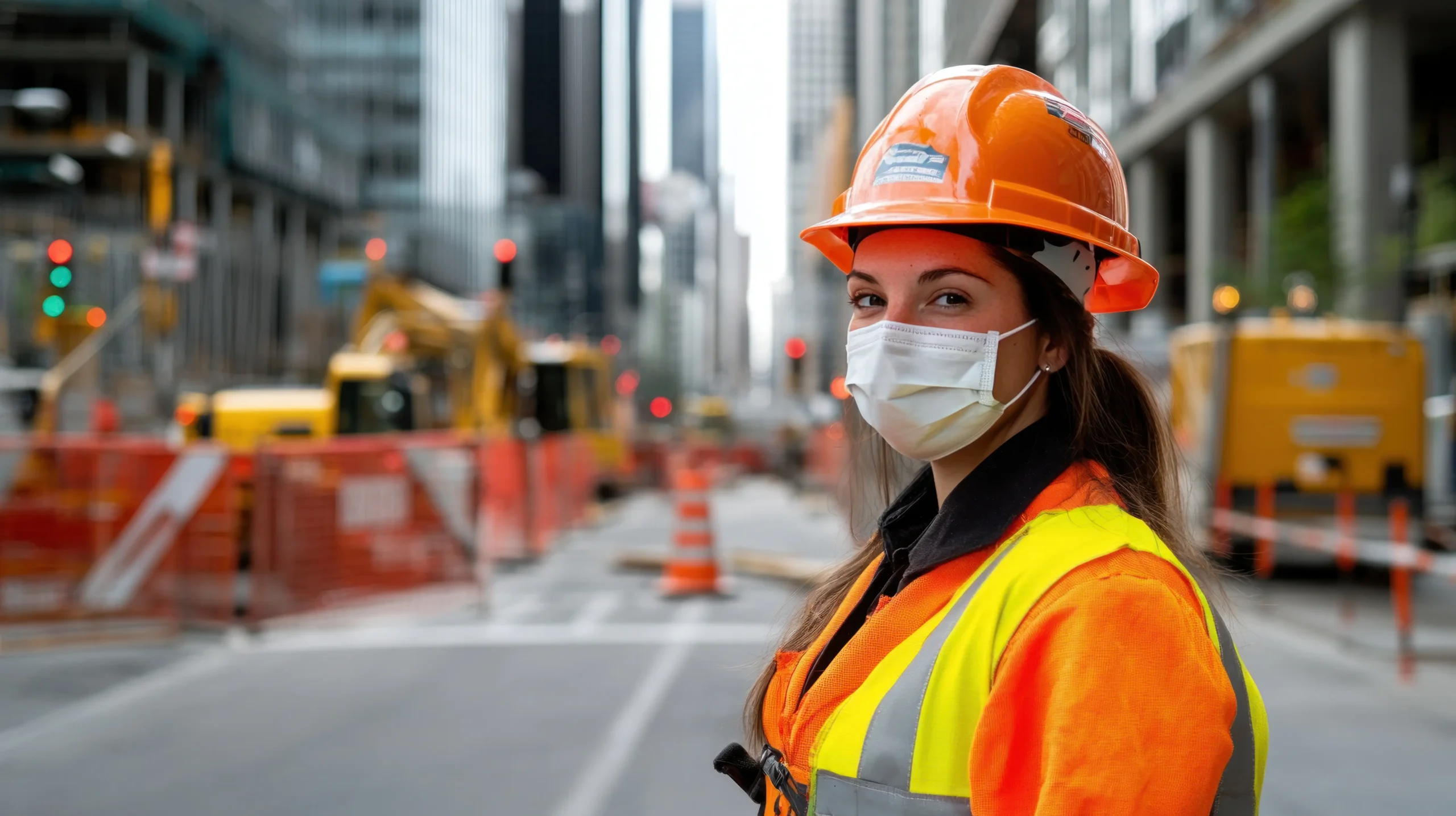 A physical OSHA card placed on a map of New York City, with construction sites in the background.